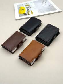 1pc Black, Brown, Pink, Blue Light Luxury Anti-Theft Brush Aluminum Box Card Bag, Large Capacity Double-Layer Card Box, Multifunctional Storage Card Bag Wallet, High Aesthetic Value Suitable For Travel And Daily Use, Compact And Portable Card Bag, Wallet - Multicolor - View 13