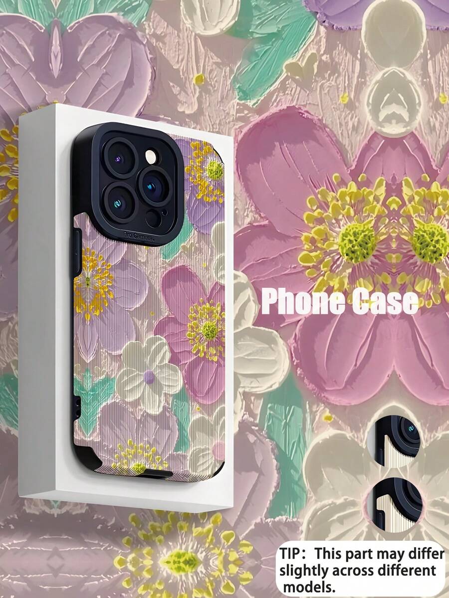 1pc Fashion Personalized Purple White Flower Yellow Center Oil Painting Print Vertical Striped Faux Leather Soft Protective Phone Case, Suitable As Birthday, Holiday Gift For Friends, Family, Couples, Compatible With IPhone 17/17 Air/17 Pro/17 Pro Max, 16/16 Plus/16 Pro/16 Pro Max, 15/15 Plus/15 Pro