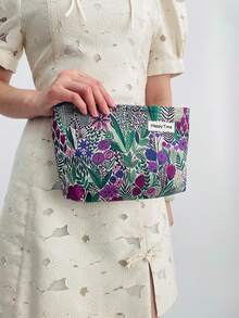 Y2K 花卉图案化妆包，1 个多功能化妆品收纳手提包，带拉链旅行洗漱包，可装口红、化妆刷、护肤品、手机、零钱，适合居家、旅行、度假和上学使用。 - 彩色 - 查看 3