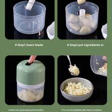 电动蒜蓉研磨器、食物处理器、迷你搅拌机。USB充电，300mAh锂电池，250ml容量。单手操作，小巧轻便，电动切碎研磨，一键启动，三件套刀片，可用于调味料和婴儿辅食制作。是家庭、宿舍和厨房的理想之选，一款必备的小型厨房工具。 - 綠色 - 查看 5