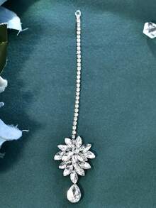 1 pièce Chaîne de front de mariée minimaliste avec pendentif en strass, accessoire de mode pour mariage, fête, célébration - Argent - Voir 6