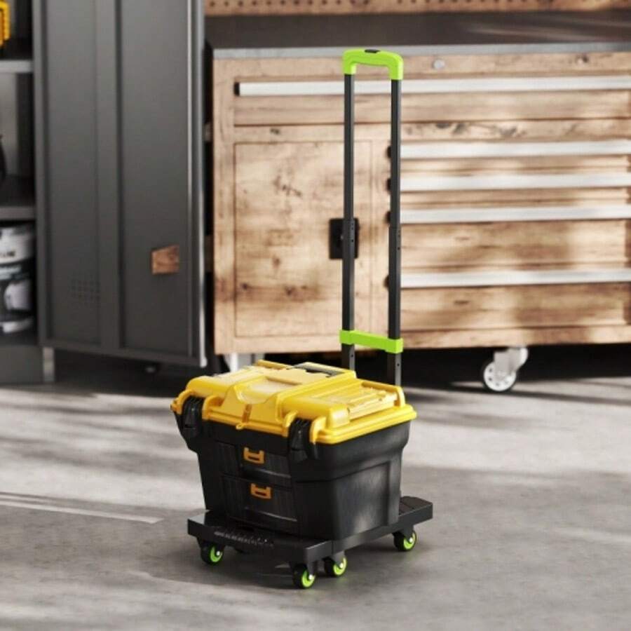 Folding Metal Hand Truck With Wheels And Adjustable Handle, 49 X 35 X 102 Cm, Green - Black - View 1