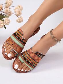 2026 New Women's Flat Shoes, Elegant Women's Printed Sandals, Fashion Casual Beach Slippers, Comfortable Bohemian Style Flat Slippers - Palm Flowers - View 5