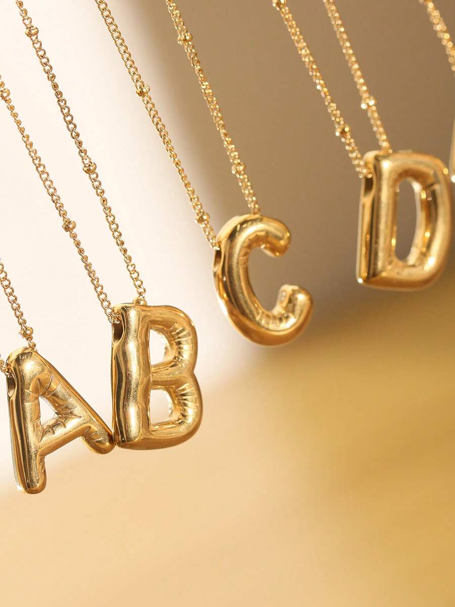 1 chiếc dây chuyền chữ bong bóng mạ vàng 18k, dây chuyền hạt dày dành cho nữ, quà tặng trang sức. - Vàng - Xem 1
