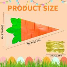 50/100 piezas Bolsas de regalo transparentes con forma de zanahoria y asas de cuerda retorcida, ambiente festivo, duraderas, adecuadas para huevos de Pascua - Multicolor - Ver 3