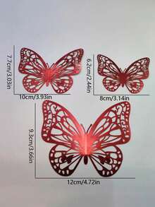 12pcs 3D Hollow Red Butterfly Stickers - Red - View 5