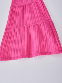 夏季女童碎花圆领T恤和阔腿裤两件套休闲套装 - 玫紅色 - 查看 5