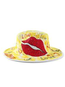 LEAJOURNO. 1pc Unisex Hand-Painted Felt-Like Fashionable Y2K Style Panama Hat, Outdoor Cap - Red - View 4