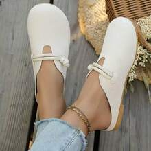 Zapatos de mula de ante blanco para primavera/verano 2026, sin respaldo, planos y de slip-on para uso diario - Beis - Ver 6