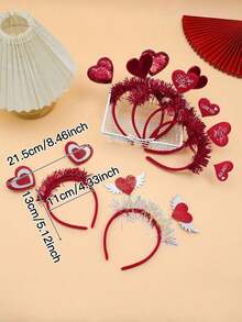 6/3pcs Women's Red Heart-Shaped Headband, Sweet & Cute Style, Female Hair Accessory, Valentine's Day Headpiece, Suitable Holiday Parties, Gatherings, Dates, Women's Accessory, Valentine's Day, Decorative Accessory, Hair Band, Hair Hoop Valentine Muse Accessories - Red - View 5