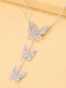 1pc Fashionable Rhinestone Butterfly Necklace, Minimalist Sexy Long Clavicle Chain Jewelry For Women
