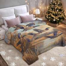 Mallard Ducks Flying Over Autumn Wetland Cartoon Blanket Cozy Soft Multi Purpose Gift For Home Bedroom Couch Sofa Warm Decor Blanket - 彩色 - 查看 3