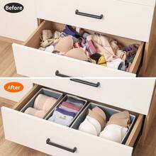 1/3/6/9/12个装可折叠布艺收纳盒，适用于衣柜、梳妆台、抽屉，可用作收纳篮、整理盒、分隔盒，用于存放衣物、内衣、胸罩、袜子和其他贴身衣物。 - 淺灰(米色邊) - 查看 9