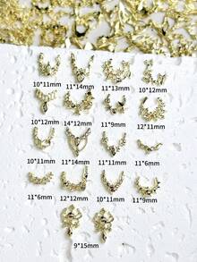 20 st slumpmässigt blandade gyllene nagelberlocker i 3D-legering fransk nagelborr med platt botten och diamanter i fransk stil, nagelkonsttillbehör DIY - Guld - Visa 2