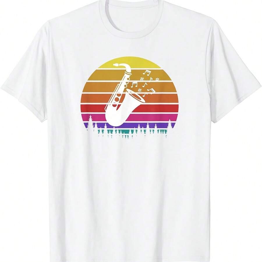 Jazz Retro Circle Saxophone Turntable Music Soul Rrds T-Shirt - White - View 1