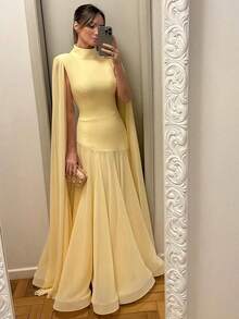 2026 European And American New Style Elegant Dress - Pure Color Net Fabric Patchwork Sleeveless Shawl-Style Dress - Suitable For Cocktail Parties, Formal Events And Fashionally Slimming Evening Gowns - Màu vàng - Xem 7