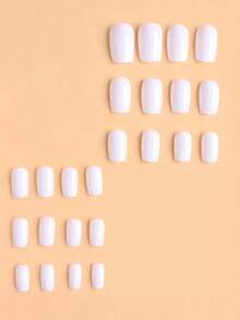 24片/套 简约白色中长方形日常浪漫全覆盖式按压假指甲，包含1片果冻胶和1个指甲锉，适合女士和女孩参加派对、约会和日常佩戴的美甲用品 - 白色 - 查看 2