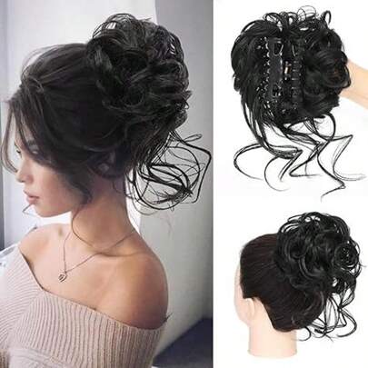 Fluffy Curly Hair Bun Scrunchies, Hair Accessories, Available In Light Brown/Dark Brown/Black/Brown-Black, With Hair Tail, Suitable For Women