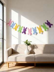 1 vòng hoa trang trí hình thỏ Phục Sinh nhiều màu sắc bằng vải nỉ với đuôi bông xù, có thể tái sử dụng, trang trí nhà cửa bằng vải nỉ, vòng hoa thỏ nhiều màu, thích hợp cho tiệc mùa xuân, trang trí lò sưởi, sinh nhật, treo tường lễ hội mùa xuân. - Nhiều màu - Xem 10