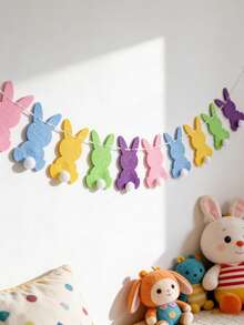 1 vòng hoa trang trí hình thỏ Phục Sinh nhiều màu sắc bằng vải nỉ với đuôi bông xù, có thể tái sử dụng, trang trí nhà cửa bằng vải nỉ, vòng hoa thỏ nhiều màu, thích hợp cho tiệc mùa xuân, trang trí lò sưởi, sinh nhật, treo tường lễ hội mùa xuân. - Nhiều màu - Xem 8