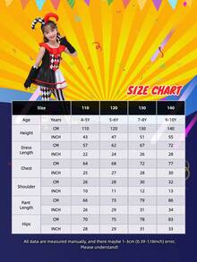 4pcs/Set Girls' Circus Clown Plaid Dress, Pants, Gloves And Headpiece, Children's Carnival Performance Costume - Multicolor - View 10