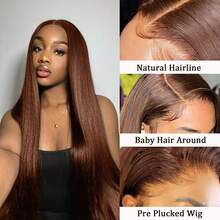 200% Density 28 Inch Real Wear And Go Glueless Wig Human Frontal Hair Straight Wig 5x5 Pre-Cut Lace Glueless Wigs Pre-Plucked And 13x4 HD Transparent Lace Wig #4 Brown No Glue Lace Front Closure Blended Wigs For Women - Brown - View 3