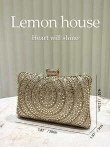 1 chiếc ví cầm tay dự tiệc sang trọng dành cho nữ, đính đá lấp lánh, có dây đeo vai tháo rời, thích hợp cho các dịp trang trọng như đám cưới, tiệc tùng, dạ hội. - Vàng - Xem 4