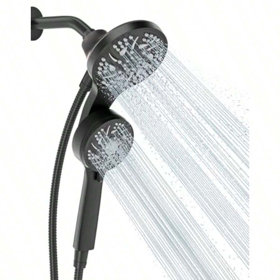 High Prure 3-Way Shower Head Combo Hand Held Shower And Rain Shower Separately Or Together Dual 2 In 1 Showerhead With Stainl Steel Hose - Black - hiện đại - Xem 1