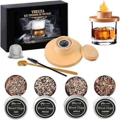 Kit Coctelería 9Pcs, Ahumador de Cocteles, Juego de Whisky Ahumado, con 4 Sabor Ahumado, Ahumador de Cocteles con Antorcha, Regalos para Hombre