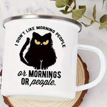 1个趣味猫咪搪瓷咖啡杯，12盎司，可重复使用，送给爱猫人士的礼物，独特的猫咪图案，仅限手洗，无需电源，适合露营和篝火，个性化晨间咖啡杯 - 白色 - 查看 6