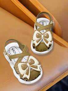 Girls' Sandals, New Summer Princess Sandals, Children's Soft Bottom Little Girls Bow Beach Shoes - Khaki - View 7