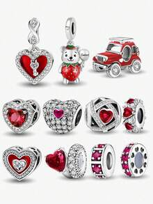 1pc Red Zirconia Double Hoop Bead Pendant, Suitable For DIY Bracelets And Women Jewelry - Silver - View 11