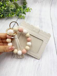 1 件女式多色串珠 PU 流苏钥匙钱包、零钱包、卡包、腕包、钥匙扣，可作为礼物送给妈妈和朋友，波西米亚风圣诞节汽车配件包饰学校可爱哥特 Y2k 包挂绳带身份证夹汽车配件包饰 - 卡包 - 查看 8