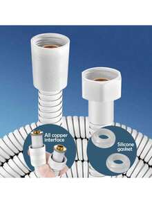 1pc 59-Inch/149.2cm Extra Long Stainless Steel Handheld Shower Hose Replacement, With Brass Fittings And Nut, Flexible Hose Extension For Handheld Shower Head - White - View 3