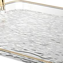 30cm/35cm/40cm Gold Thickened Transparent PET Rectangular Serving Tray With Handles, Glacier Pattern, Plastic Holder For Tea Cups, Water Glasses, Gold Rim - Transparent Gold - View 2