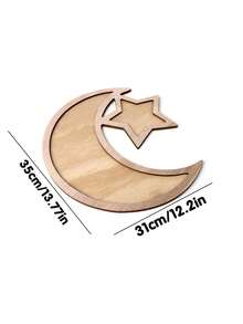 1pc Wooden Star & Moon Pattern Tray, DIY Decor, Suitable For Home Celebrations, Parties, Banquet Table Centerpiece, Can Hold Fruits & Desserts, Also Can Be Used As Decorative Plate Or Towel Holder For Parties - Multicolor - View 7