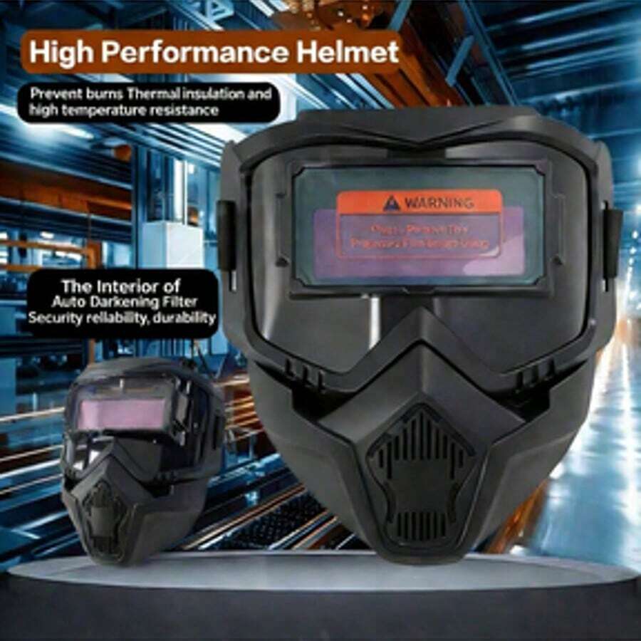 自动变光全脸焊接面罩，带热成像功能，可拆卸透气设计，耐高温防眩光，适用于工业汽车维修焊接设备 - 黑色 - 查看 1