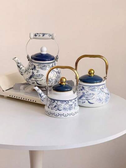 Middle Eastern Elegant Blue And White Style + Bird & Floral Intertwined Pattern / White Porcelain With Blue Pattern + Retro Pot Shape + Porcelain Heat-Resistant Handle + Even Heat Conduction / Heat-Retaining & Aroma-Locking + Blue And White Bird & Floral Coffee Pot + Gathering & Hospitality Coffee Brewing / Family Afternoon Tea / Daily Brewing Scenarios / Festival Gift / Valentine's Day Gift