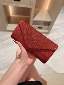 闪亮晚宴包 女士晚宴包 信封手提包 大号婚礼派对舞会包 迷你翻盖方包 金属亮片礼服包 适合青少年女性、女士、社交名媛、职业女性等的晚宴包，适用于婚礼、伴娘、派对、圣诞节、万圣节舞会、生日礼物、参加招待会、工作场所和其他场合 - 酒紅色 - 查看 3