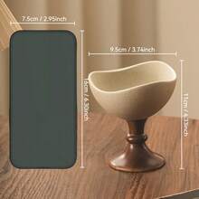 1pc High-Quality Thick Ceramic Creative Goblet, Retro Nut Cup, High Stem Ice Cream Cup, Home Living Room Tea Table Candy Snack Storage Cup, Japanese Simple Style Dessert Bowl - Clay + Brown - View 3