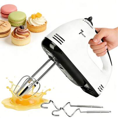 Batidora Electrica De Mano, Batidora Para Repostería Con 7-Velocidades, Batidora De Pedestal 260w, Batidora Manual Incluye 4 Barras De Mezcla Para Mezclar Galletas, Batir Alimentos, Huevos, Pasteles Color Blanco