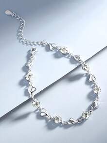 1件S925纯银浪漫心形手链，独特镶嵌心形设计，日常佩戴百搭，贴心礼物 - 愛心 - 查看 6