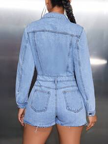 Quần yếm và áo liền quần denim nữ phong cách thường ngày đa năng mùa xuân/hè, thích hợp đi biển, dự lễ hội, hẹn hò buổi tối, đi học, nghỉ hè, đi du lịch, sân bay. - Màu xanh lam - Xem 2