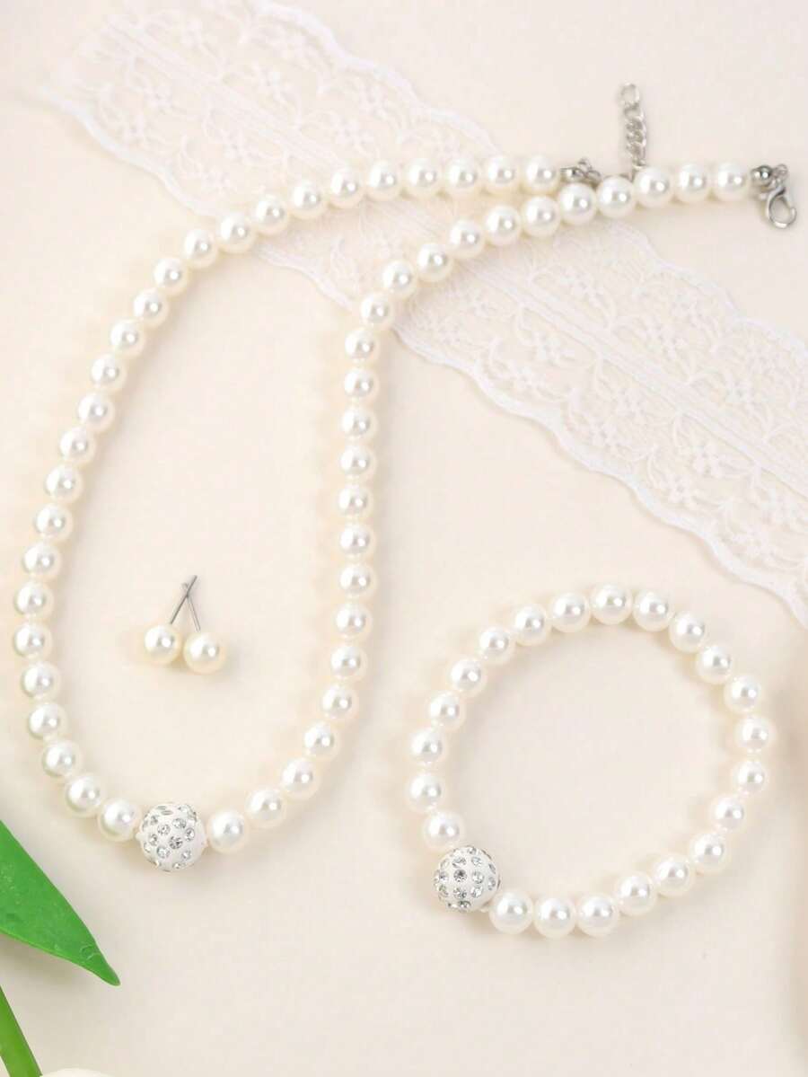 4pcs Elegant Versatile Faux Pearl Necklace, Bracelet, Earrings Set, Alloy Jewelry Suit For Daily, Travel, Party - one-size - View 1