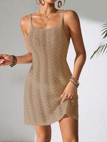 Đầm ngắn mùa hè dành cho nữ, kiểu bohemian ombre, khoét lỗ, gợi cảm, xuyên thấu, thích hợp cho kỳ nghỉ biển. - Lạc đà - Xem 5
