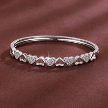 1pc Elegant Heart-Shaped Cubic Zirconia Inlaid Women's Fashion Bracelet, Valentine's Day Gift - Multicolor - View 6