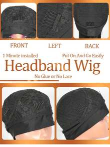 Headband Wig Human Hair Full Machine Made Curly Headband Wig Wet And Wavy Human Hair Wigs With Non Lace Front Wigs No Glue No Sew In Beginner Friendly 180% Density - Natural Black - View 8