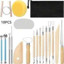 陶土雕塑工具，基础陶土雕刻工具套装，带木柄和工具袋 - 陶泥工具 - 查看 9