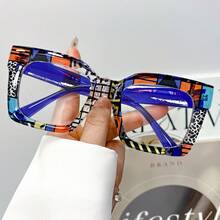 New Classic Bohemian Large-Frame Square Fashion Non-Prescription Glasses For Women And Men, High-Quality Multi-Color Block  Versatile Street Style Glasses For Women, Suitable For Daily Wear And As Decorative Eyewear - 5顏色 - 查看 6