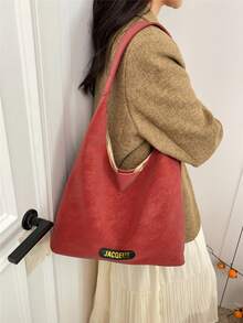 2025 Fashion Matte Solid Color Punk Rivet Commuter Tote Bag, Minimalist Niche Underarm Bag, Stylish Large Capacity Shoulder Bag - Red - View 2